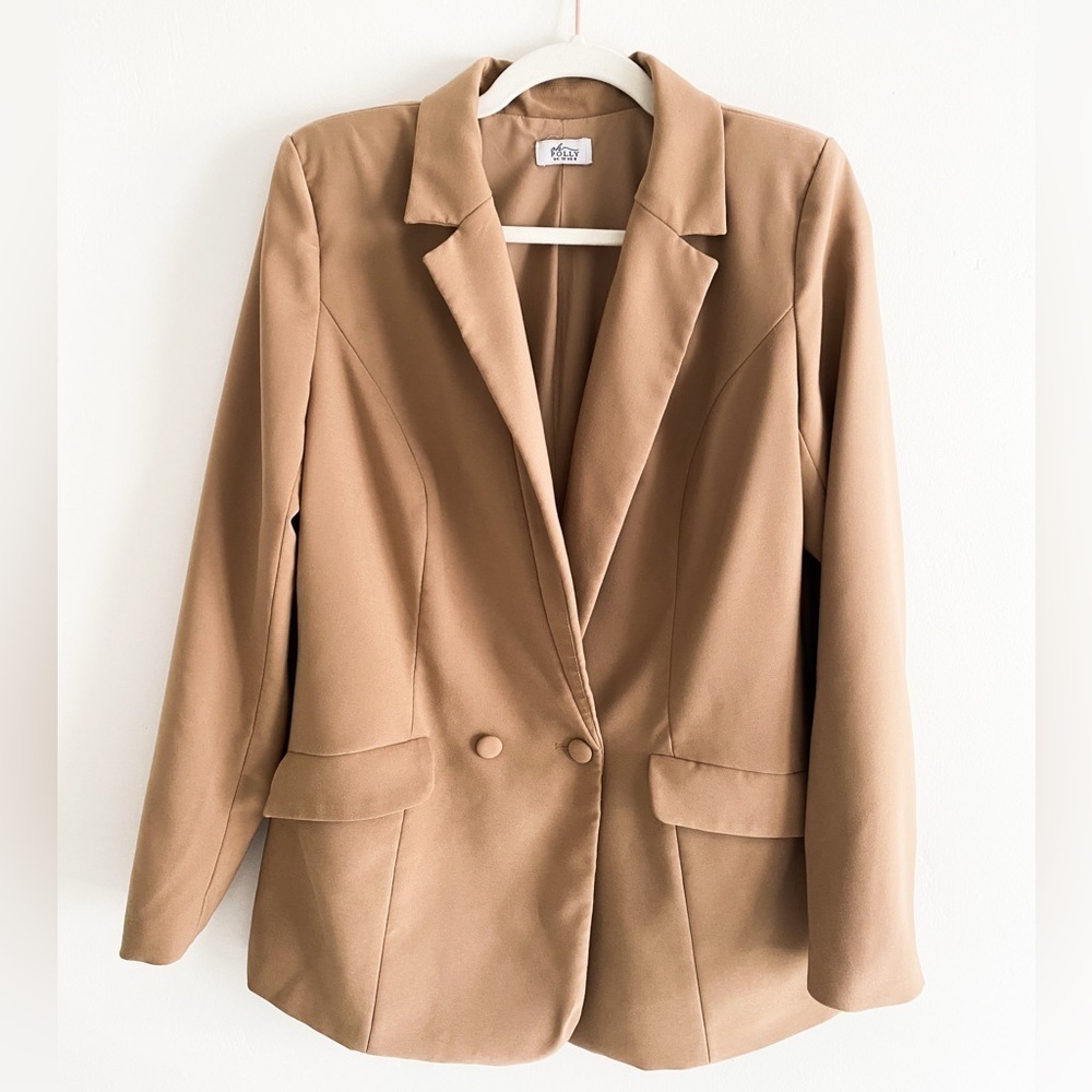 Oh Polly Tan Blazer Jacket with Pockets, Size 8